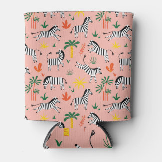 Cartoon Zebras Funny Seamless Pattern Can Cooler