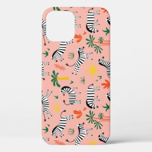 Cartoon Zebras Funny Seamless Pattern iPhone 12 Case