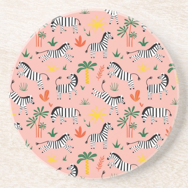 Cartoon Zebras Funny Seamless Pattern Coaster (Front)