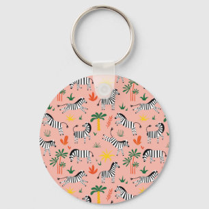 Cartoon Zebras Funny Seamless Pattern Keychain