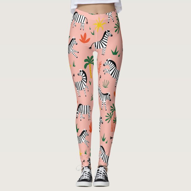 Cartoon Zebras Funny Seamless Pattern Leggings (Front)