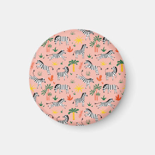 Cartoon Zebras Funny Seamless Pattern Magnet