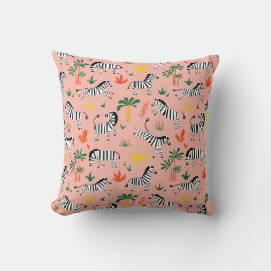 Cartoon Zebras Funny Seamless Pattern Throw Pillow