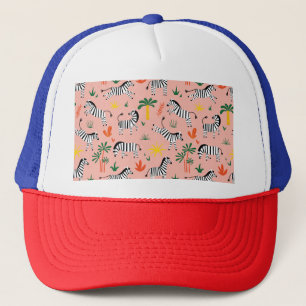 Cartoon Zebras Funny Seamless Pattern Trucker Hat