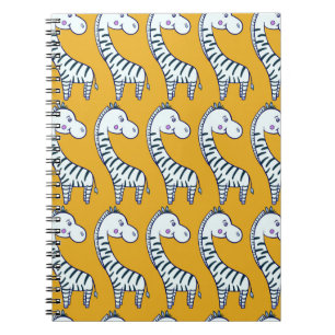 Cartoon zebras: yellow background pattern. notebook