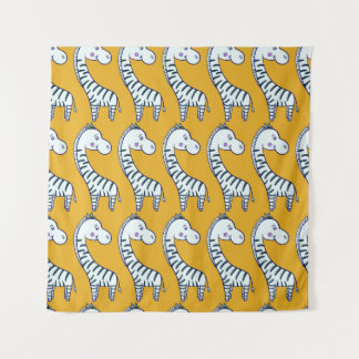 Cartoon zebras: yellow background pattern. tapestry
