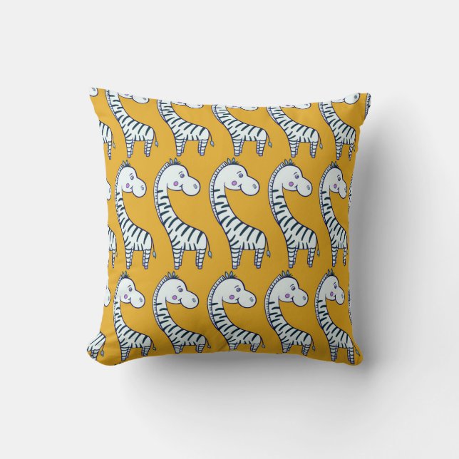 Cartoon zebras: yellow background pattern. throw pillow (Front)