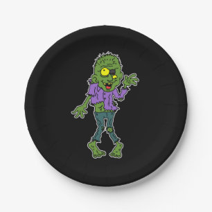 Cartoon Zombie Halloween Party Paper Plate