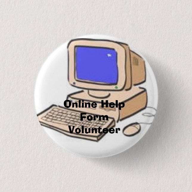 cartoonComputer, Online Help Form Volunteer 1 Inch Round Button (Front)