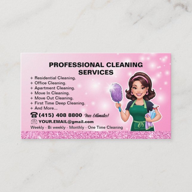Cartooning Maid Cleaning Service Business Card (Front)