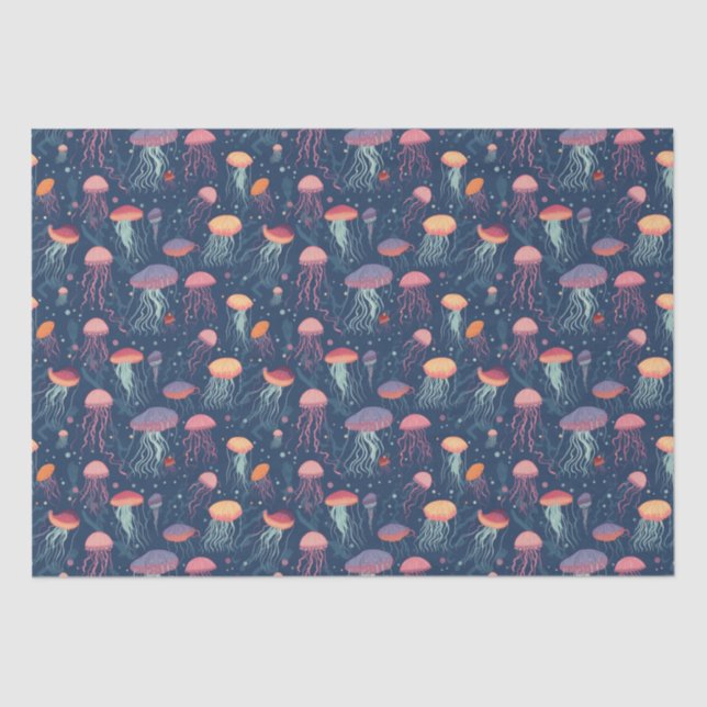 Cartoonish Jellyfish Sea Life Repeating Pattern Tissue Paper (Front)