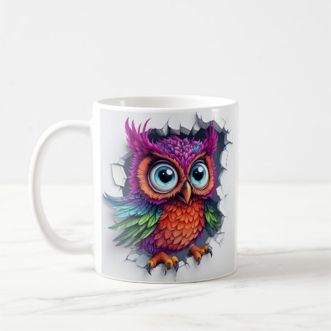  Cartoonish Owl Emerging Through A Broken Wall Coffee Mug (Left)
