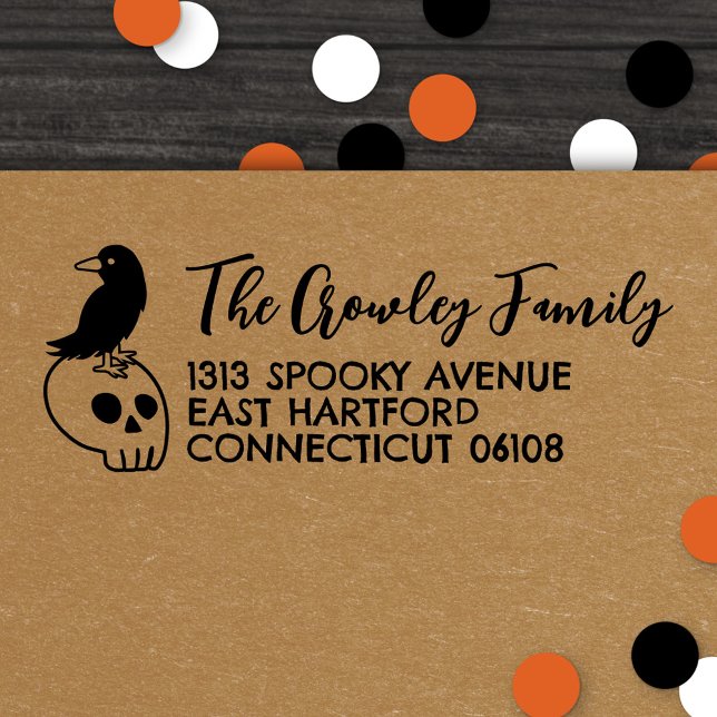 Cartoonish Skull & Raven Halloween Return Address Self-inking Stamp (Creator Uploaded)