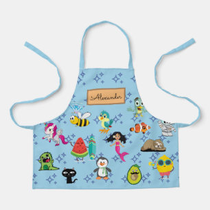 Cartoons sparkles cute blue kids cartoons  apron