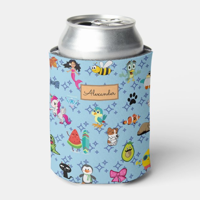 Cartoons sparkles cute blue kids cartoons  can cooler (Can Front)