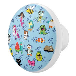 Cartoons sparkles cute blue kids cartoons  ceramic knob