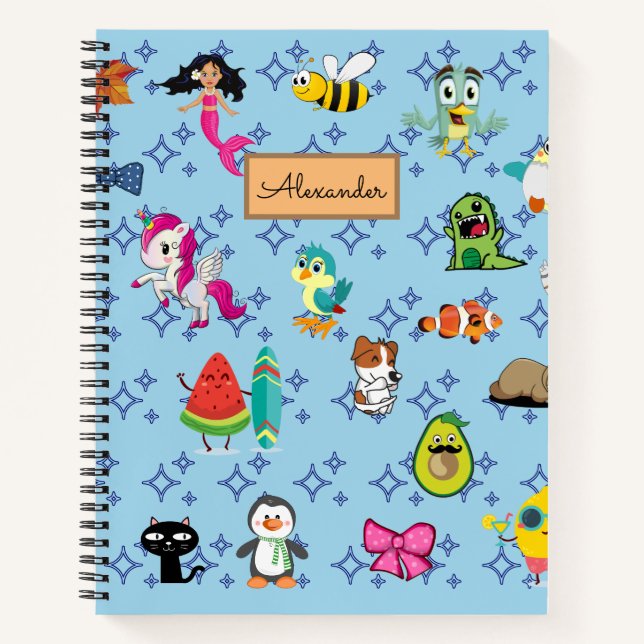 Cartoons sparkles cute blue kids cartoons   notebook (Front)