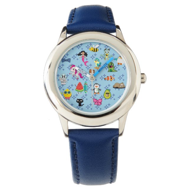 Cartoons sparkles cute blue kids cartoons watch (Front)