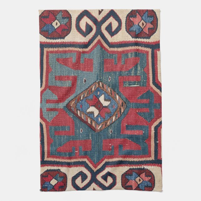 Cartouche Star II 19th Century Colourful Red Blue Kitchen Towel (Vertical)