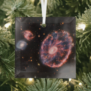 Cartwheel Galaxy, James Webb Space Telescope Glass Ornament