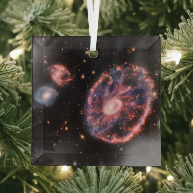 Cartwheel Galaxy, James Webb Space Telescope Glass Ornament (Insitu)