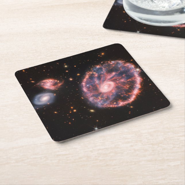 Cartwheel Galaxy, James Webb Space Telescope Square Paper Coaster (Angled)