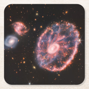 Cartwheel Galaxy JWST James Webb Space Telescope Square Paper Coaster