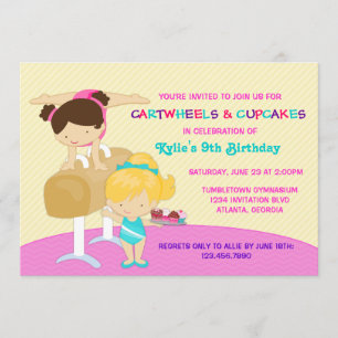 Cartwheels and Cupcakes Gymnastics Birthday Party Invitation