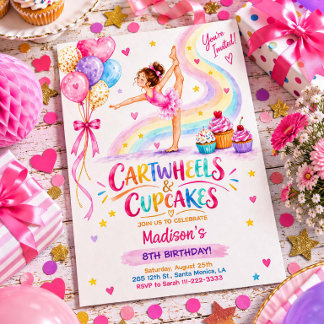 Cartwheels & Cupcakes Invitation d'anniversaire de