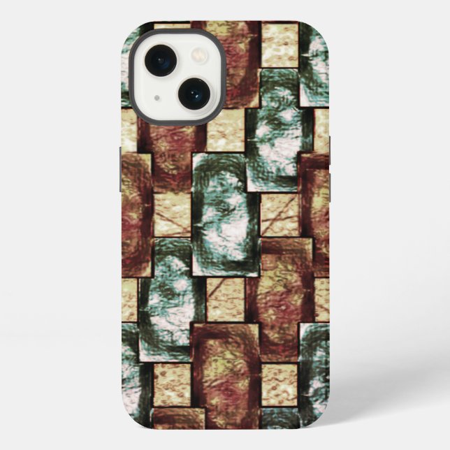 Carved and spotted brown green rectangular pieces iPhone case (Back)