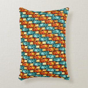 Carved and stained cyan orange rectangular plates accent pillow
