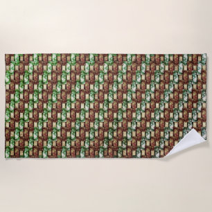Carved and stained green brown rectangular pieces beach towel