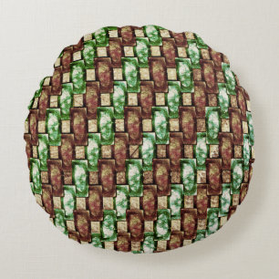 Carved and stained green brown rectangular pieces round pillow