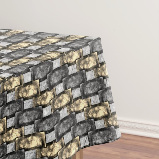 Carved and stained grey golden rectangular pieces tablecloth (In Situ)