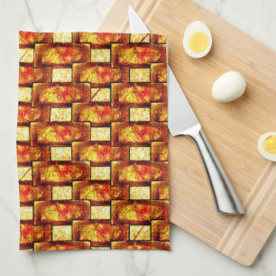 Carved and stained orange brown plates kitchen towel