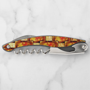Carved and stained orange brown rectangular plates corkscrew