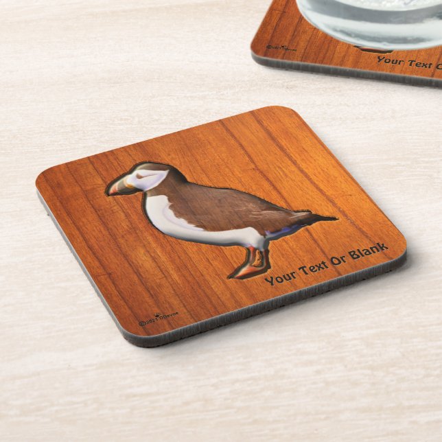 Carved Atlantic Puffin Beverage Coaster (Left Side)