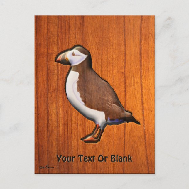Carved Atlantic Puffin Holiday Postcard (Front)