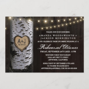 Carved Birch Tree Rehearsal Dinner Invitations