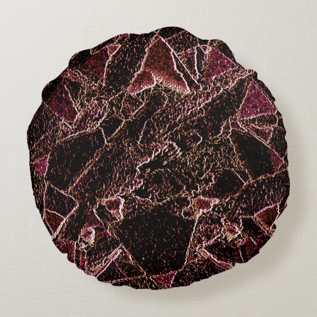 Carved brown rock style texture round pillow (Back)