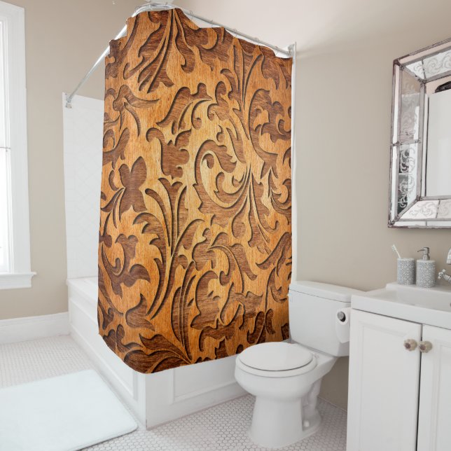 Carved Brown Wood Oriental Floral (In Situ)