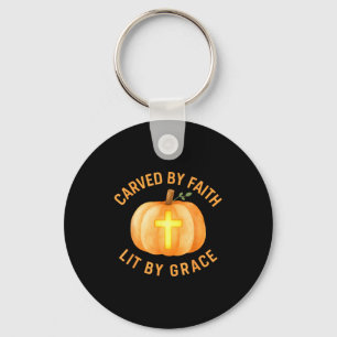 Carved By Faith Lit By Grace Pumpkin Cross Christi Keychain