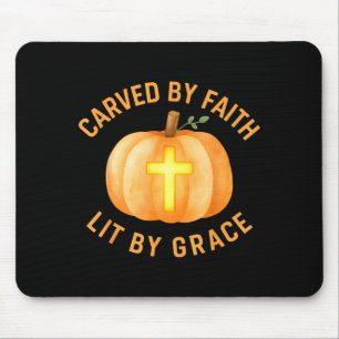 Carved By Faith Lit By Grace Pumpkin Cross Christi Mouse Pad