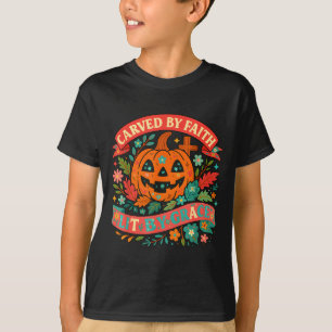 Carved By Faith Lit Grace Cute Fall Pumpkin  T-Shirt