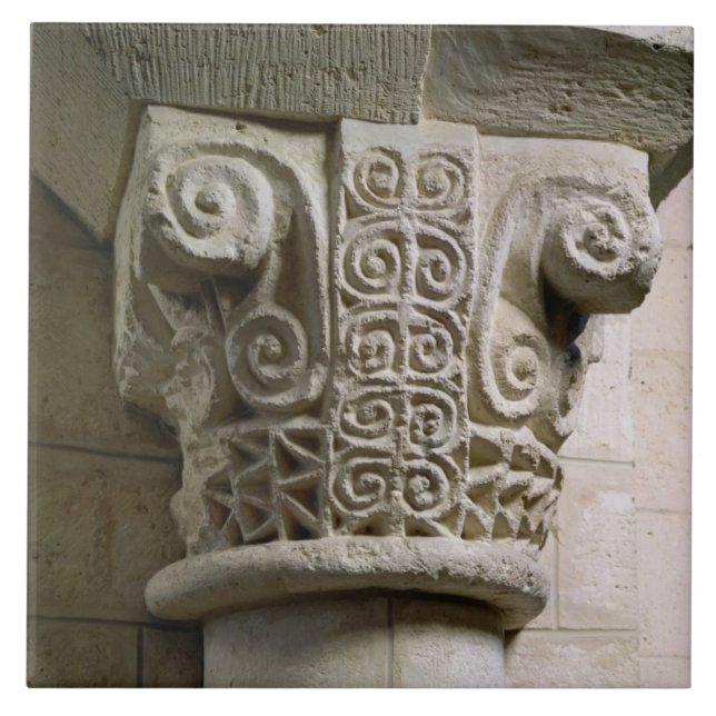 Carved column decorated with croziers and spirals tile (Front)