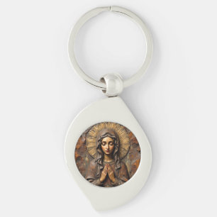 Carved Devotion  Wooden Mary Keychain