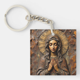 Carved Devotion  Wooden Mary Keychain
