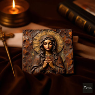 Carved Devotion Wooden Mary Label