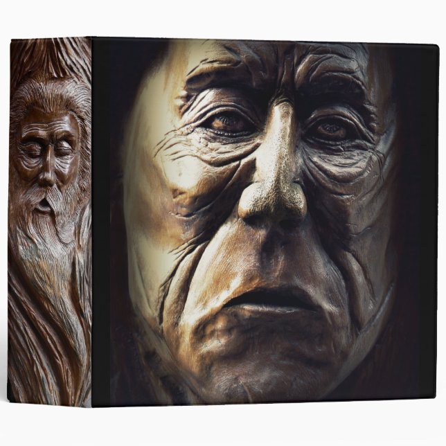 Carved Faces in Wood Binder (Front/Spine)