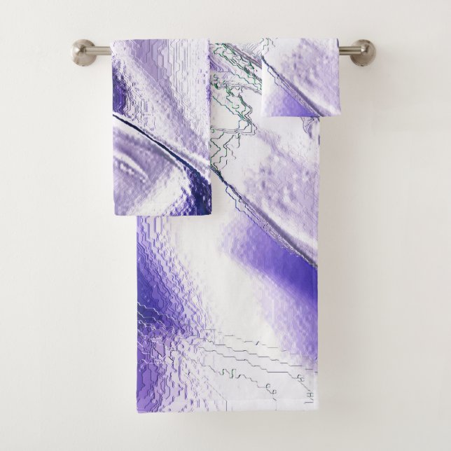 Carved from matte metal, in lilac and purple colou bath towel set (Insitu)